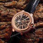 Cartier Ballon Bleu Skeleton Rose Gold Diamond Replica Watch 45mm